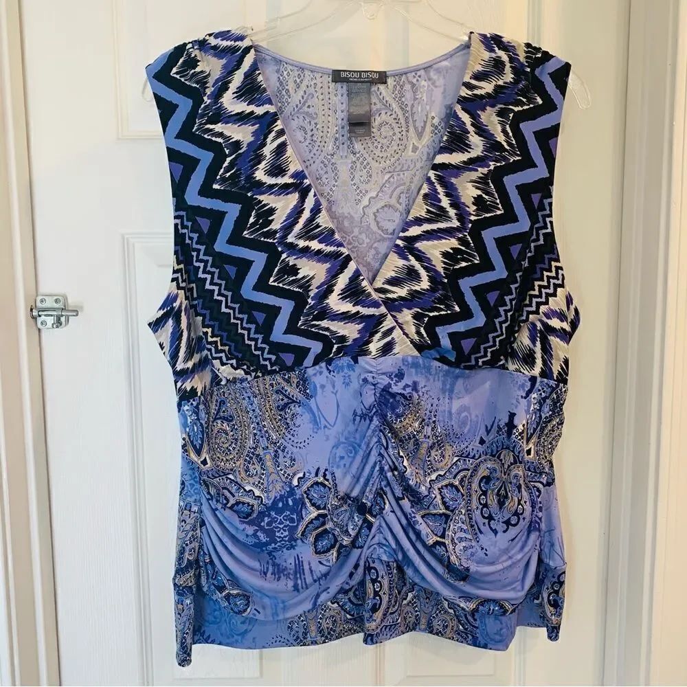 Bisou Bisou Tank Top 3X Ruched V-Neck Sleeveless Blouse